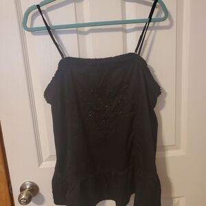 2/$15 Express Black Ruffled Spaghetti Strap Camisole With Beading